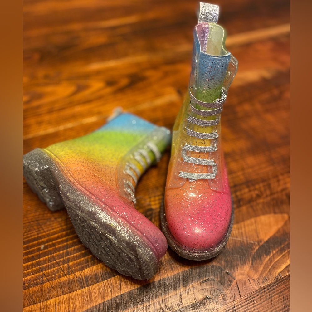 NWOT Waterproof Rainbow Combat Boots